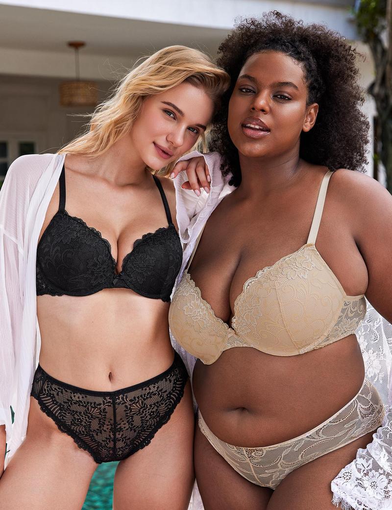 Wingslove Floral Lace Lightly Padded T-shirt Bras Comfort Full Coverage Underwire Bra Womenswear