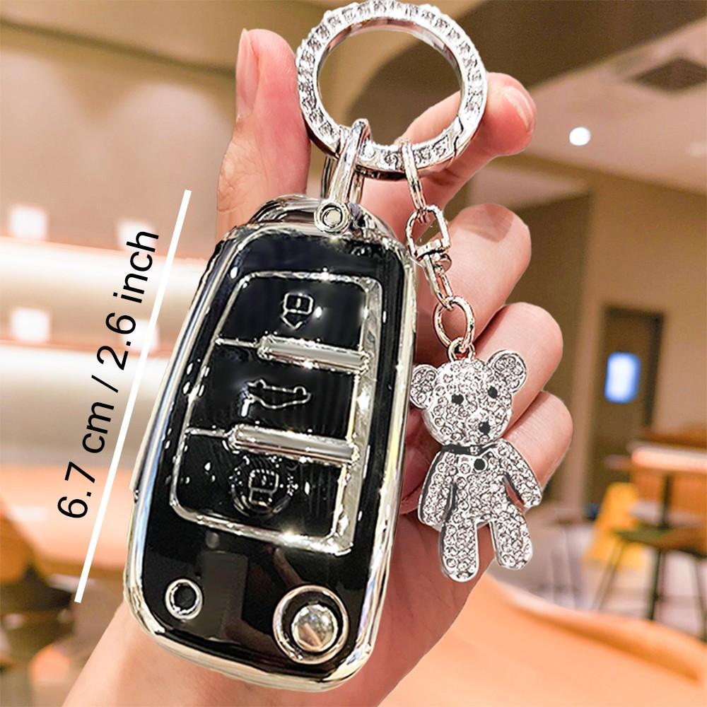 Audible Car Keychain Set, Water Drill Bear Design, Fashionable Beaded Chain, Compatible with Tt A6 C6 A4 A5 A7 A3 Q3 Rs3 Rs6 A3 8v Q2 Q7 S3 S7 S8