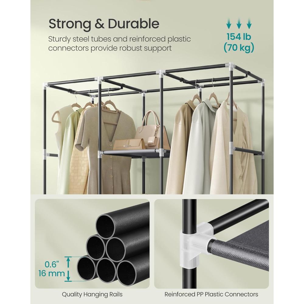 64-in Portable Non-Woven Fabric Wardrobe, Multi-Functional Portable Closet with Cover, Gray Indoor Furniture Storage Armoire for Apartments, Wardrobe Storage Rack Solution