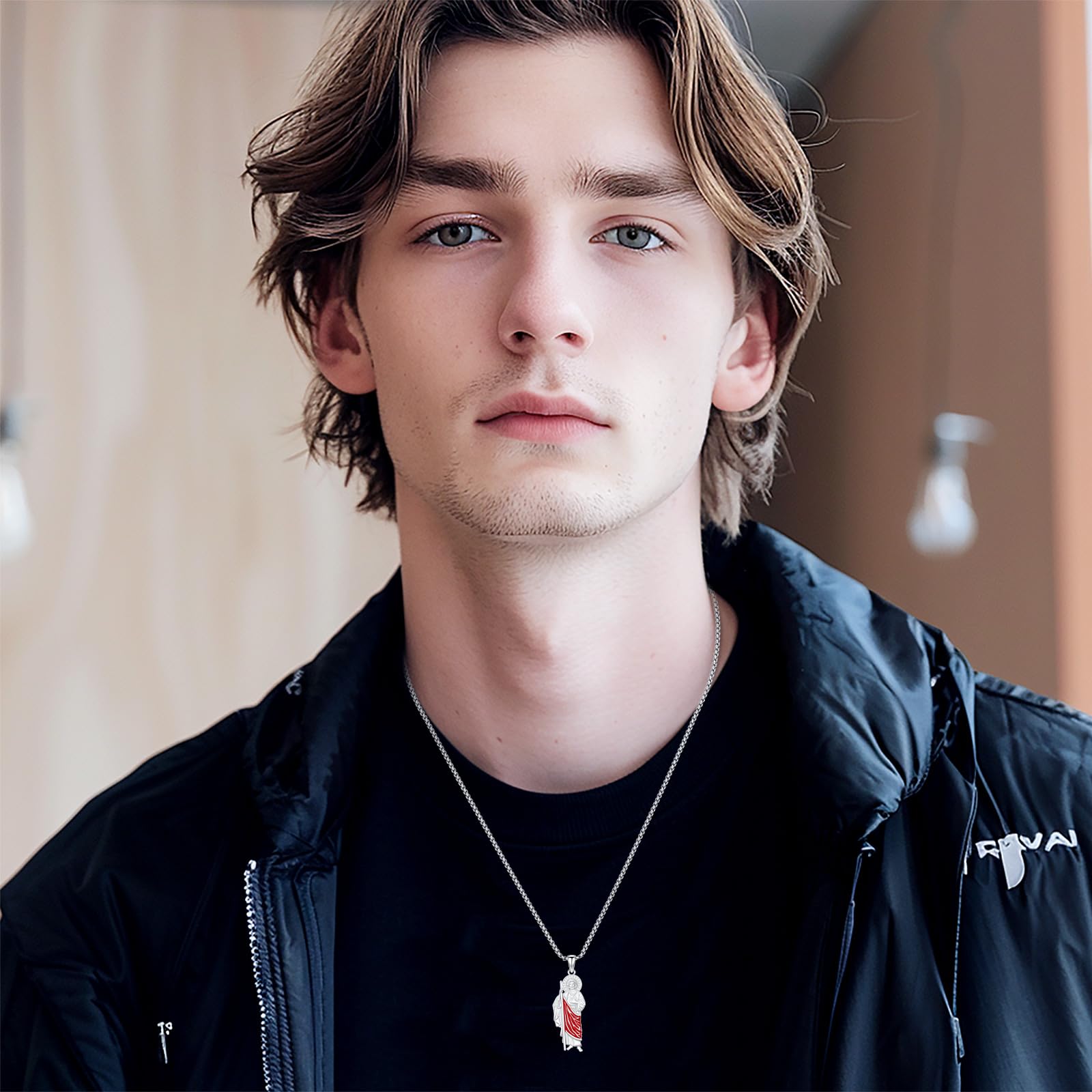 Thanches 925 Sterling Silver San Judas Necklace St. Jude Medal for Men Women Religious Hope Protection comfort Pendant Jewelry Gift