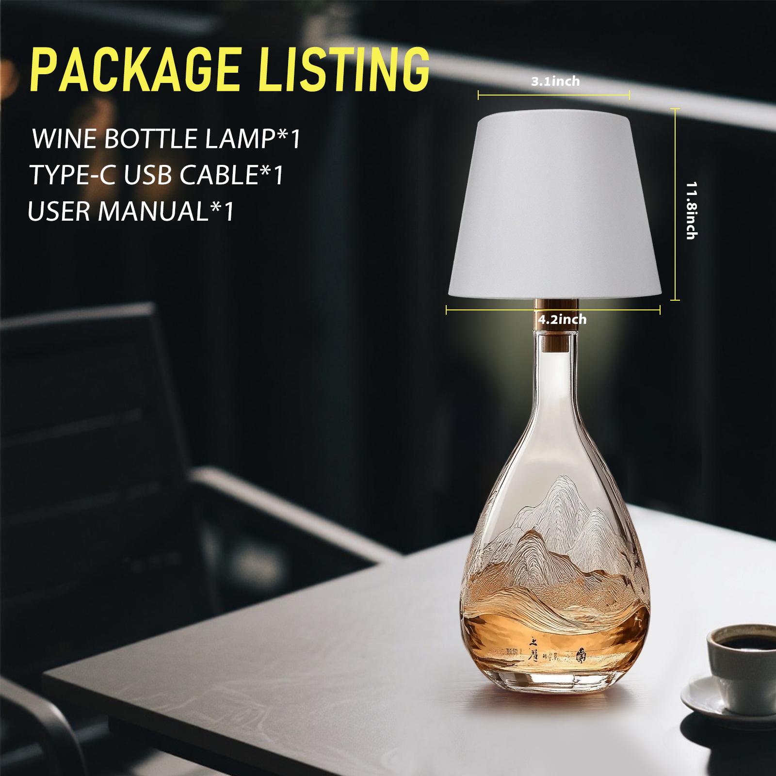2026 New Wireless Bottle Lamp - LED Bottle Lights for Liquor & Wine Bottles, Cordless Lampshade, Whiskey Bottle Top Light, Bottle Stopper Night Light Kit, Rechargeable 3-Tone Touch-Dimmable