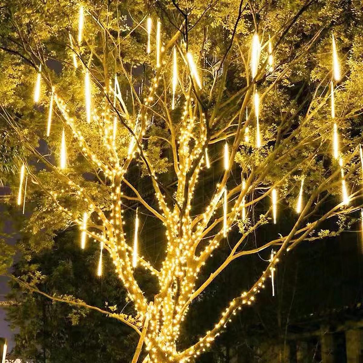 1pc 192LED Solar Meteor Shower Lights, Falling Rain Drop Lights, Solar Christmas Lights with 8 Light Tubes, IP55 Landscape Lighting for Trees Gardens Courtyards Christmas Wedding Party Mother's Day Halloween Christmas Outdoor Decoration