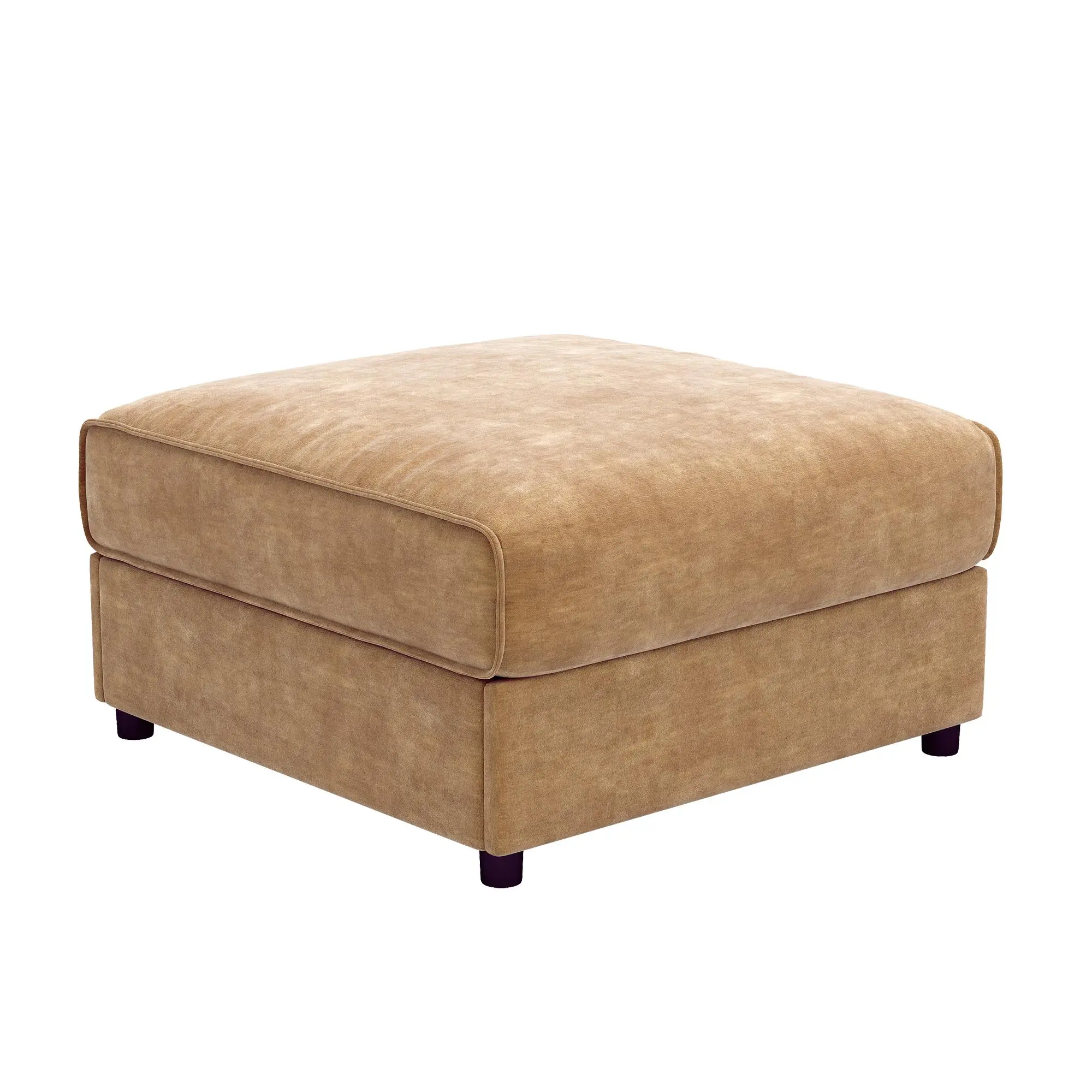Camel Chenille Square Ottoman with Hidden Storage and Cylindrical Backrest for Living Room, Bedroom, or Entryway