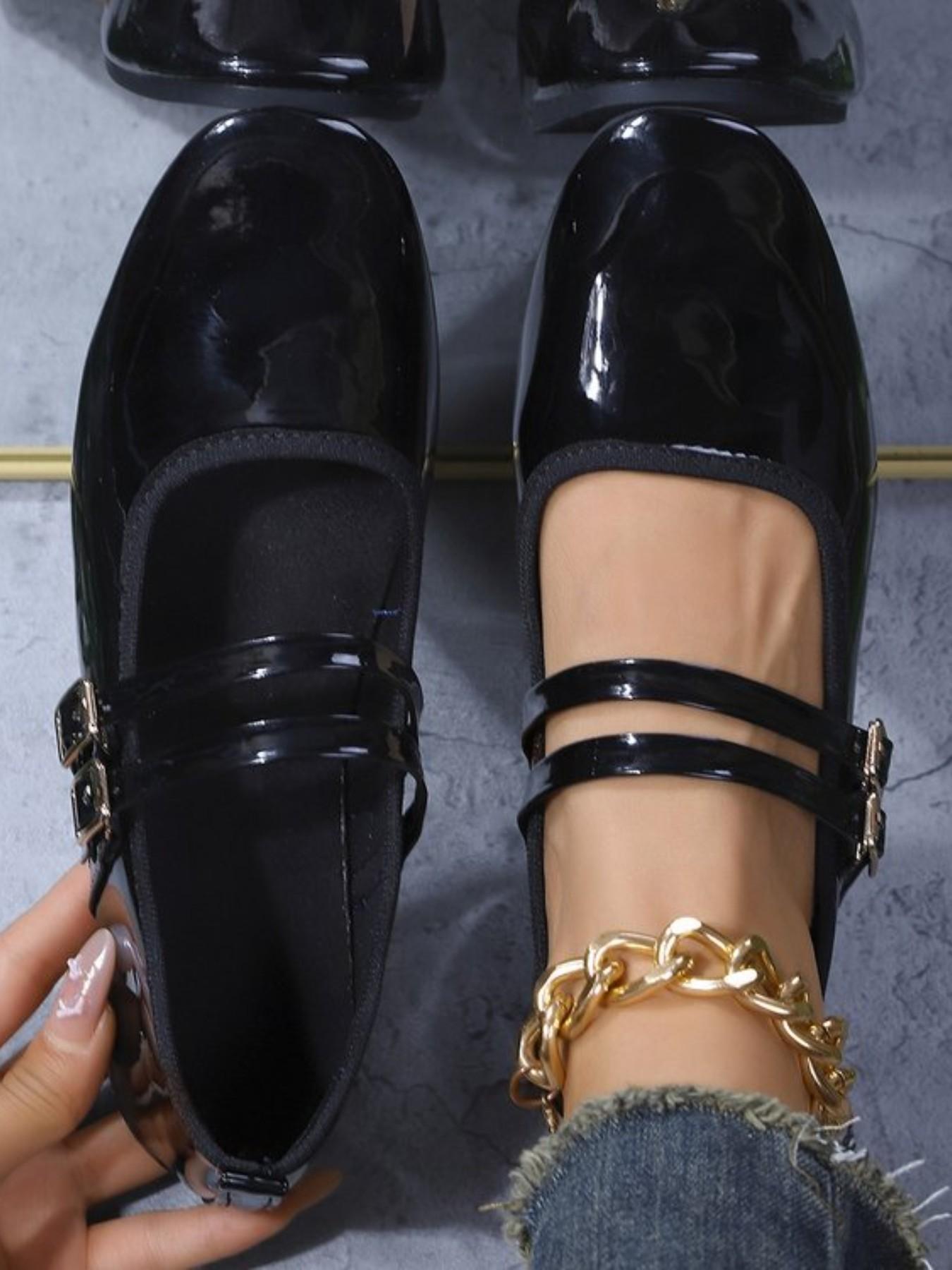 2026 New Women's Double Buckle Mary Jane Shoes, Square Toe Leather Soft Sole Ballet Flat, Casual for Work, Date, Daily Wear, College Style