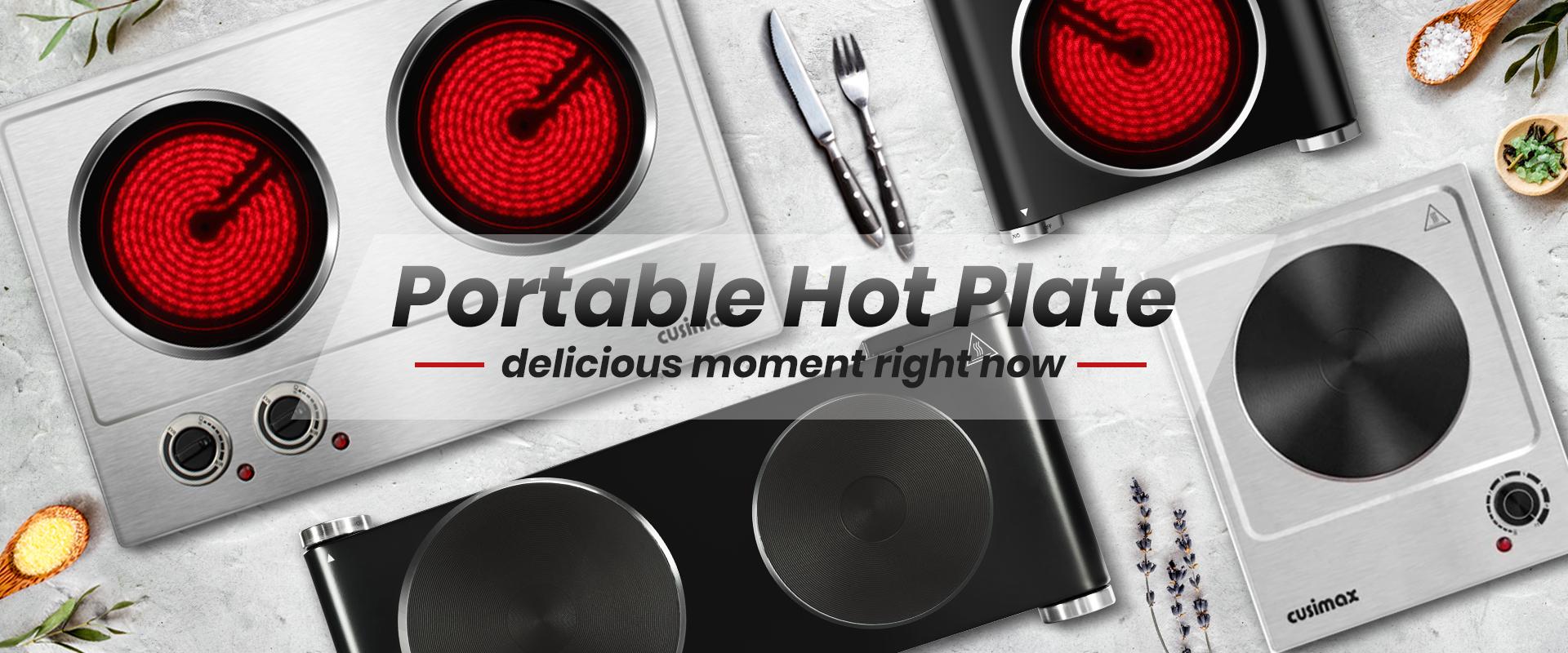 CUSIMAX 1800W Portable Electric Hot Plate with Infrared Cooktop Double Burner Fast Heating Safety Shutdown Function for Kitchen Household Appliances Induction Stovetop Countertop electric stove hot plate Cast-Iron Stainless Steel Single gestove Range