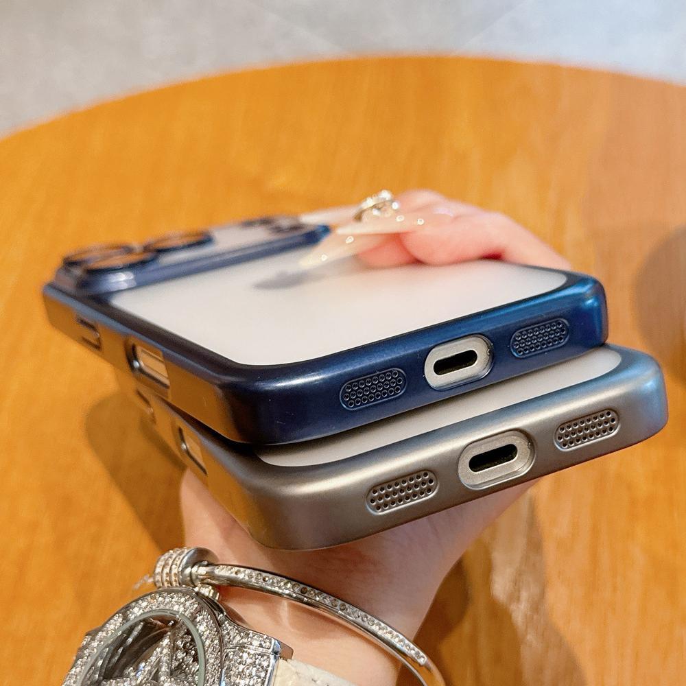 Sleek  Protective PC Matte Electroplated Case for iPhone 14 15 16 17   Full Coverage  Black Silver Orange Navy