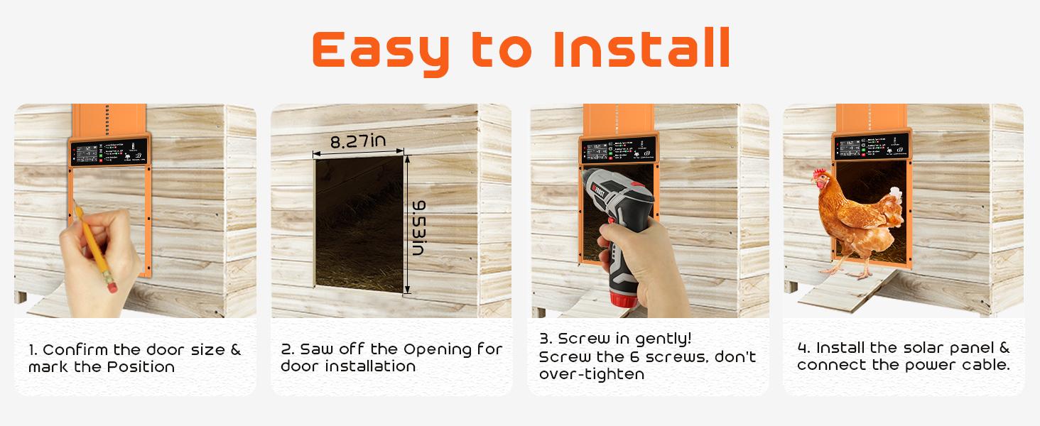 With Timer & Light Sensor Solar Powered Automatic Chicken Door, Anti-Pinch, Durable Aluminum, Charge with Solar Panel & USB - Orange coop With Timer & Light Sensor Solar Powered Automatic Chicken Door, Anti-Pinch, Durable Aluminum, Charge with Solar Panel & USB - Orange coop