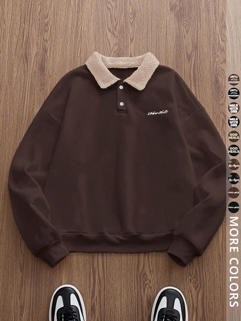 Men's Y2K Autumn Winter Thickened Retro British Style Aesthetic Lamb Wool Collar Polo Shirt, Unisex Casual Fashion, All Seasons Wear