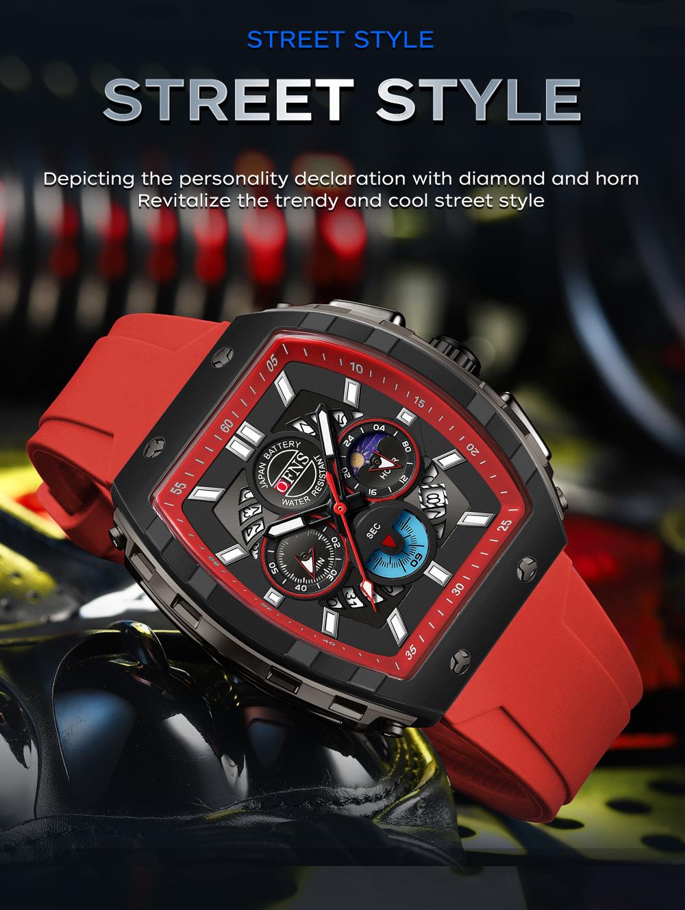 OFNS Quartz Watches for Men Luminous Analog Watch Waterproof Chronograph Calendar Silicone Strap Outdoor Sports Watch, Multifunctional Watch, for Party, Daily Decor & Gift with Box detail 14