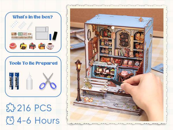 CUTEBEE DIY 3D Book Nook Kit Sweet Marie – Miniature Bakery Patisserie Dollhouse, Wooden Tiny House Bookshelf Decor, Handmade | Holiday, Christmas and Black Friday Gift