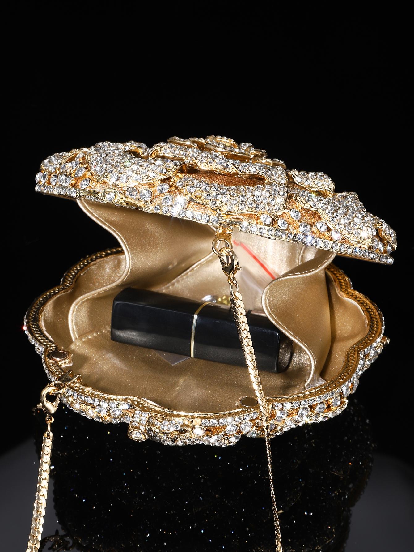 1pc Mini Elegant Clutch Bags Rhinestone Flower Design Evening Purses For Party&Prom,Luxury Metal Crystal Handmade Clutch Bags For Women,Full Diamond Dinner Clutches Novelty/Glitter Handbags For Wedding Bride/Gifts