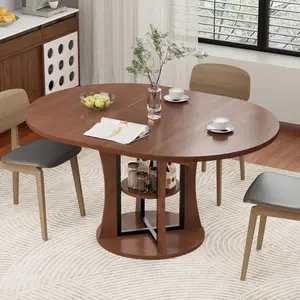 43.3 Inch to 59 Inch Extendable Round Dining Table for 4 to 8 People Expandable Kitchen Table with Lower Storage Shelf Space Saving Convertible Round Oval Dining Room Table for Kitchen Living Room