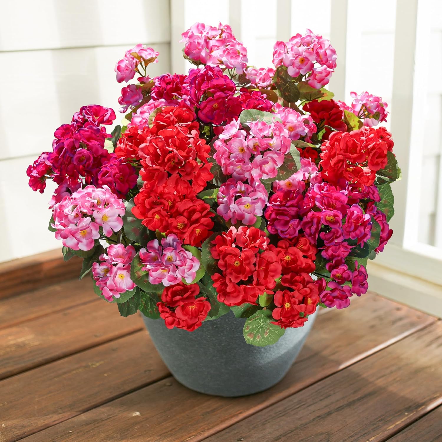 Artificial Geraniums Fake Flowers for Outdoors Decoration, 6 Bundles Silk Geraniums Flower UV Resistant Look Real Faux Plants Fake Blossom Plants for Front Door Garden Porch Planter Patio Balcony Yard Indoor Home, Mix #TOP PICKS