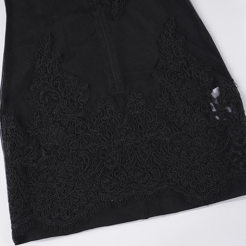 Women's Sexy Slim Fit Embroidered Mesh Dress, Backless Halter Neck Short Party Skirt, Plain Sleeveless Tiered Design, Elegant Party Dress