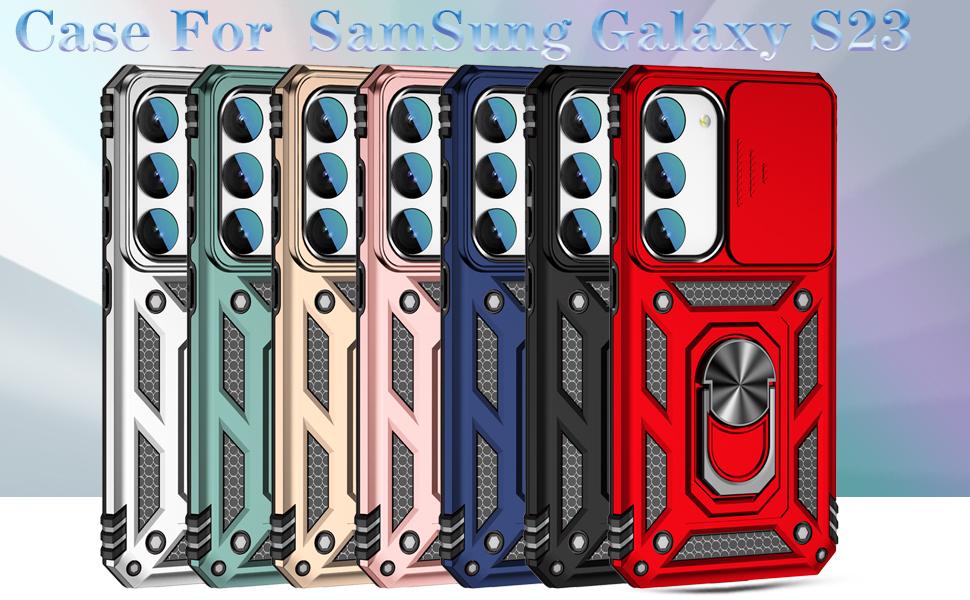 SunStory Phone Case for Samsung Galaxy S23 Case with HD Screen Protector & Slide Camera Cover & Rotated Ring Kickstand, [Military-Grade] [2 in 1] Phone Case for Galaxy S23 6.1'',Red