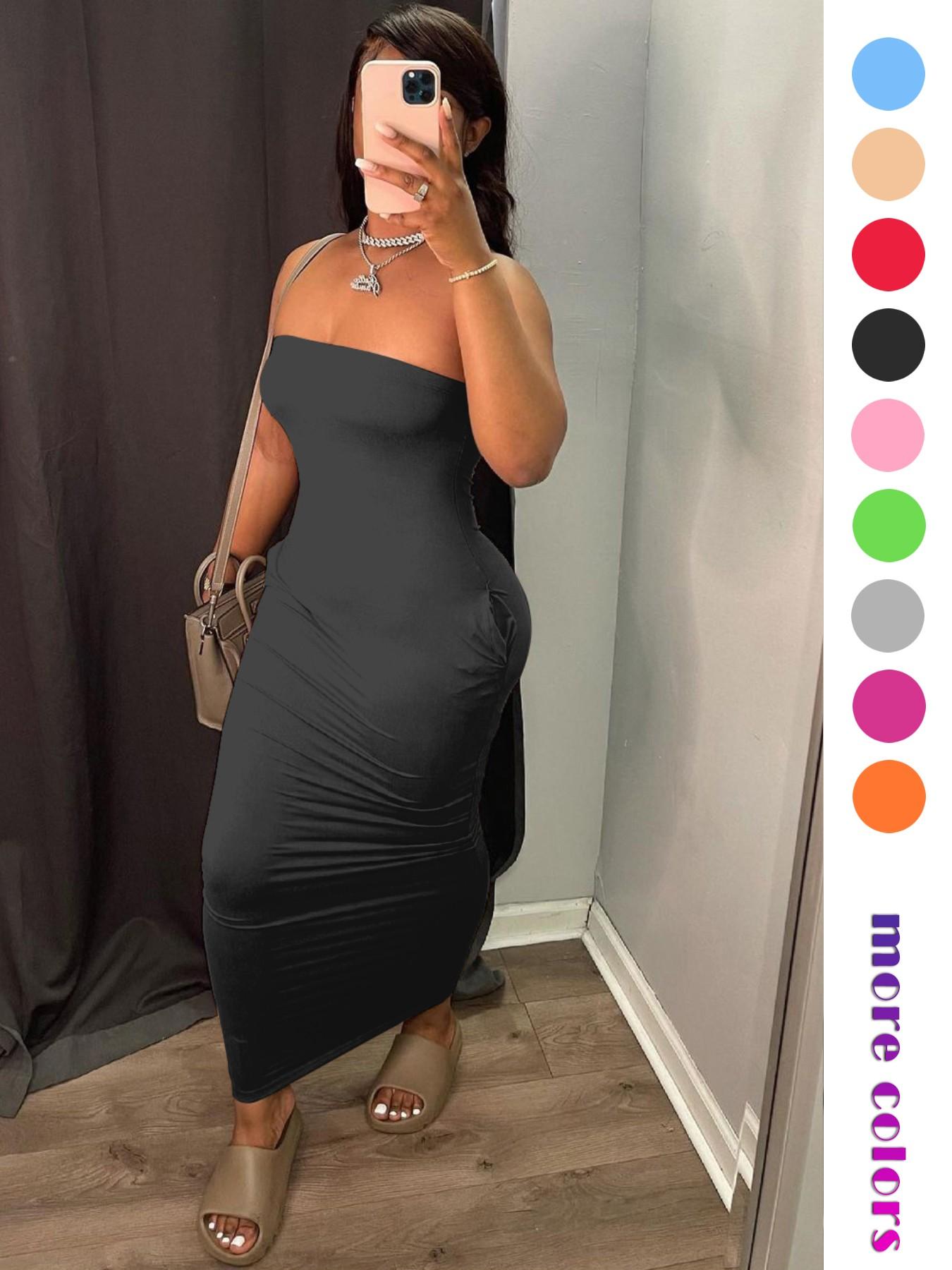 Women's 2026 Summer Tube Top Bodycon Maxi Dress, Sleeveless Ruched Backless Long Dress with Pockets, Stretchy Casual Going Out Vacation Party Dress for Women, Multiple Colors Available Women's 2026 Summer Tube Top Bodycon Maxi Dress, Sleeveless Ruched Backless Long Dress with Pockets, Stretchy Casual Going Out Vacation Party Dress for Women, Multiple Colors Available