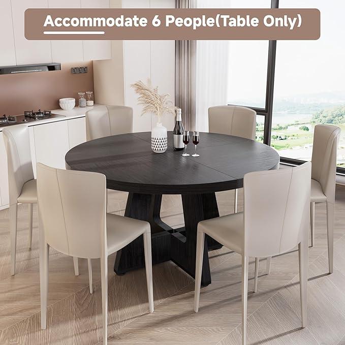 Round Dining Table for 4-6 People, 47" Dining Room Table with Wooden Pedestal Base, Circle Kitchen Tables for Kitchen, Dining Room, Living Room Round Dining Table for 4-6 People, 47" Dining Room Table with Wooden Pedestal Base, Circle Kitchen Tables for Kitchen, Dining Room, Living Room