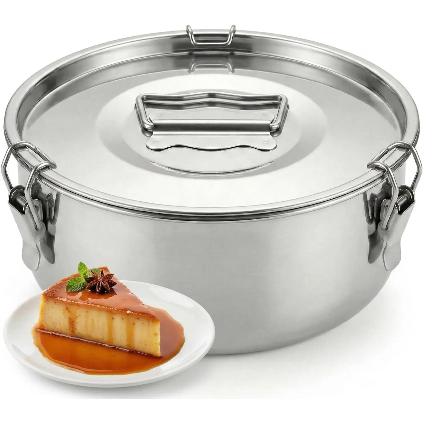Flan Mold with Lid - Molde para Flan Quesillera (7.65 x 2.9 in) Stainless Steel Flan Pan - For Baking with Water Bath or Baño Maria - Flanera