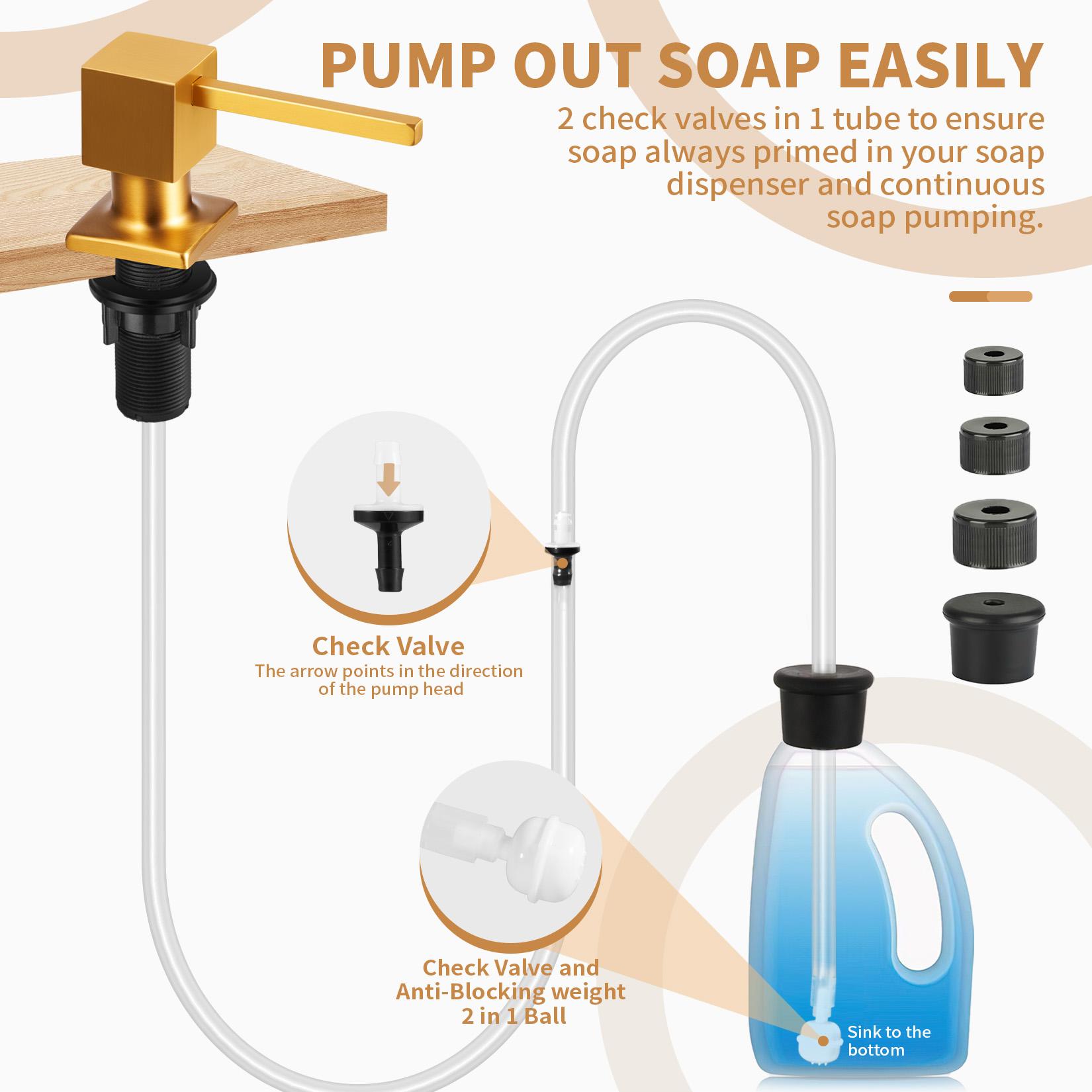 Kitchen Hack - Sink Soap Dispenser Tube Kit, with 47" Tube Hose and Check Valve for Prevent Backflow for Countertop Dispensador De Jabon de Cocina Kitchen Sink Accessories Home Goods Water White Silicone Bottle Container Installation Pump Outdoorfun
