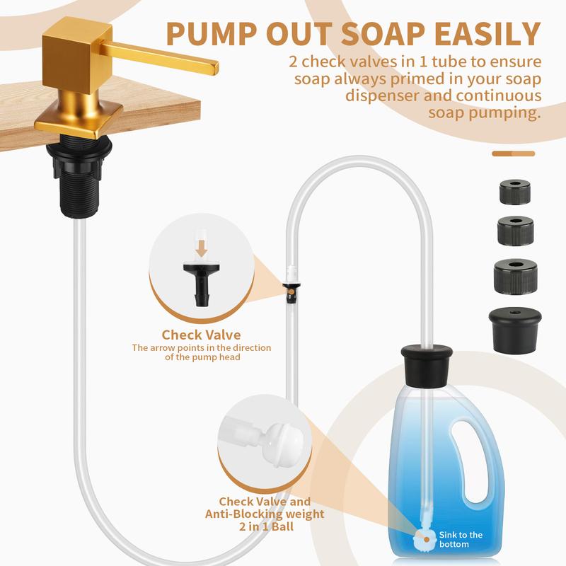 Kitchen Hack - Sink Soap Dispenser Tube Kit, with 47" Tube Hose and Check Valve for Prevent Backflow for Countertop Dispensador De Jabon de Cocina Kitchen Sink Accessories Home Goods Water White Silicone Bottle Container Installation Pump Outdoorfun