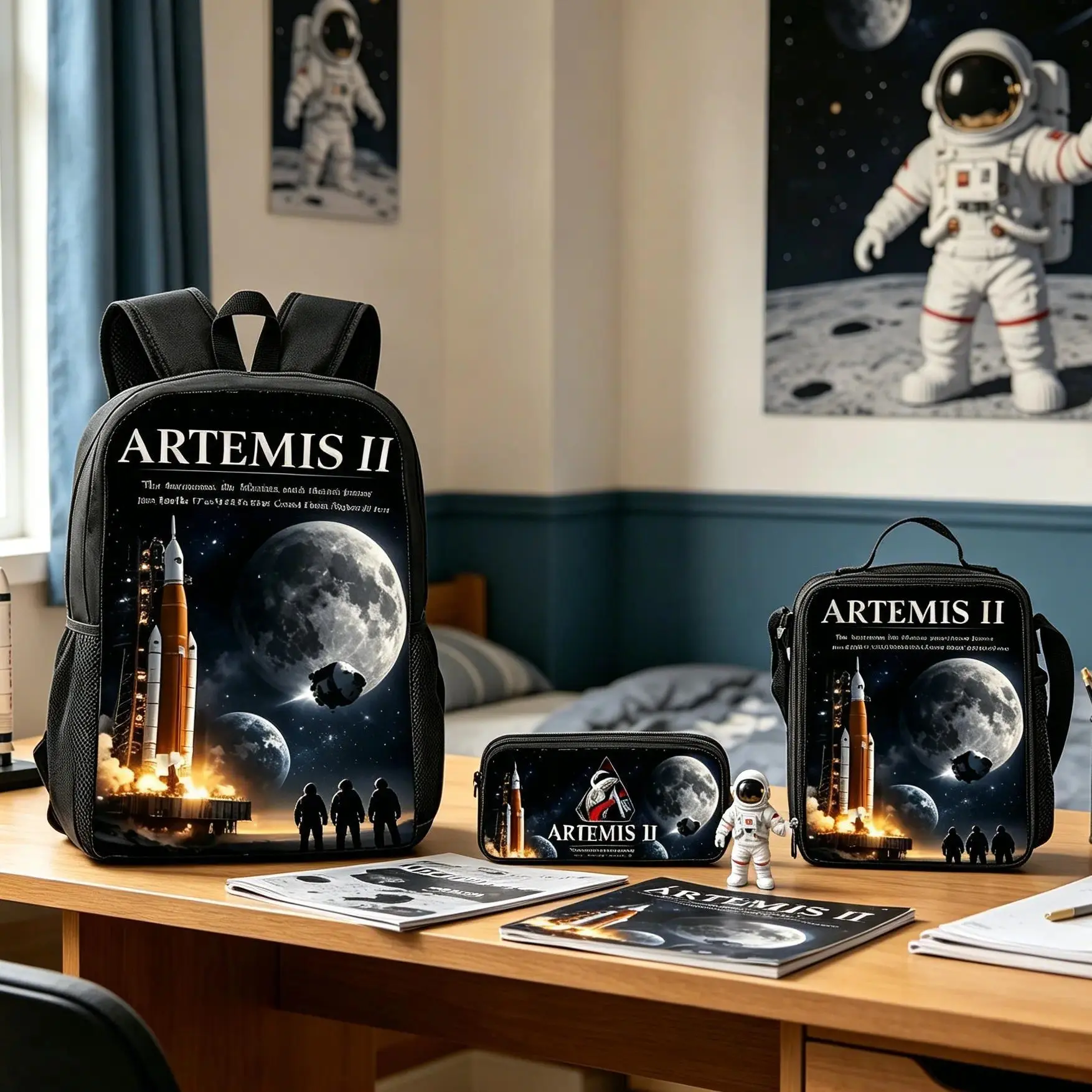 3PCS NASA Artemis II Space School Backpack Set for Boys Girls Space Theme Backpack with Lunch Box Pencil Pouch Viral TikTok Backpack Trending Aesthetic Lightweight Durable Student Bookbag Travel Everyday Gift