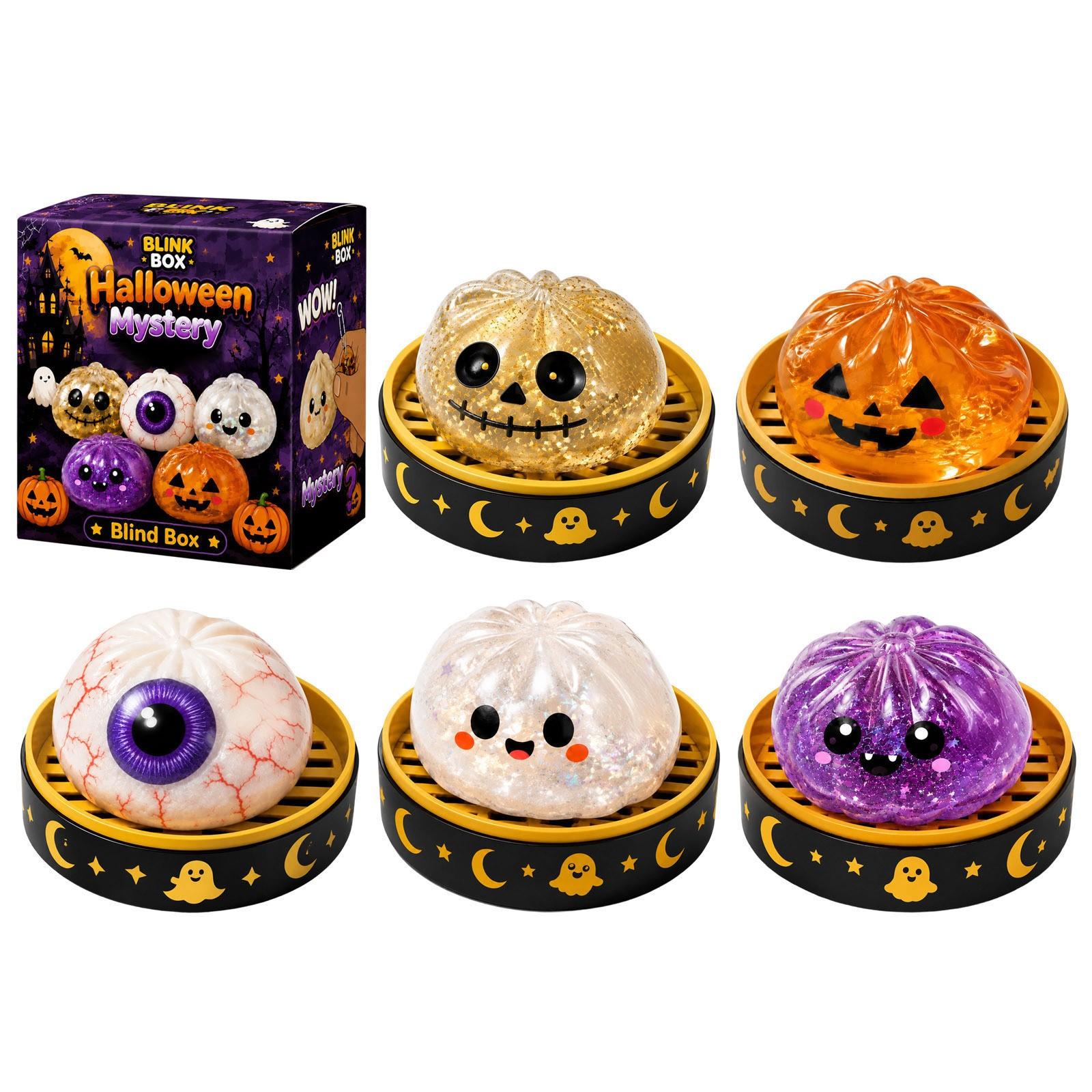 Cute Halloween Horror Ghost Gumball Squeeze Toy Set, Portable Stress Relief Hand Squeeze Toy, Squishy Fidgets, Perfect Halloween Party Candy Bag Filler and Gift