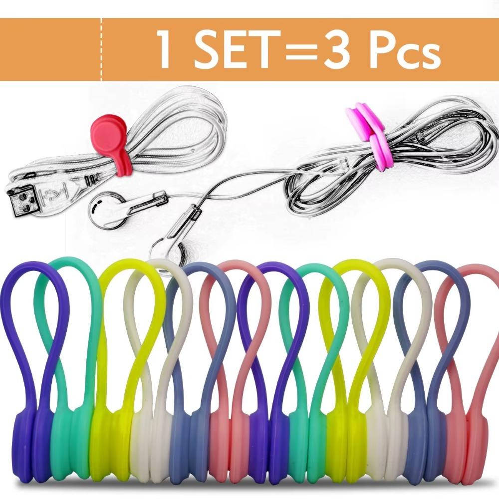 3-Pack Silicone Cable Organizer, Reusable Magnetic Data Wire Winder, Anti-Slip Wear-Resistant Stress Toy, Home Car Office Wire Management Tool