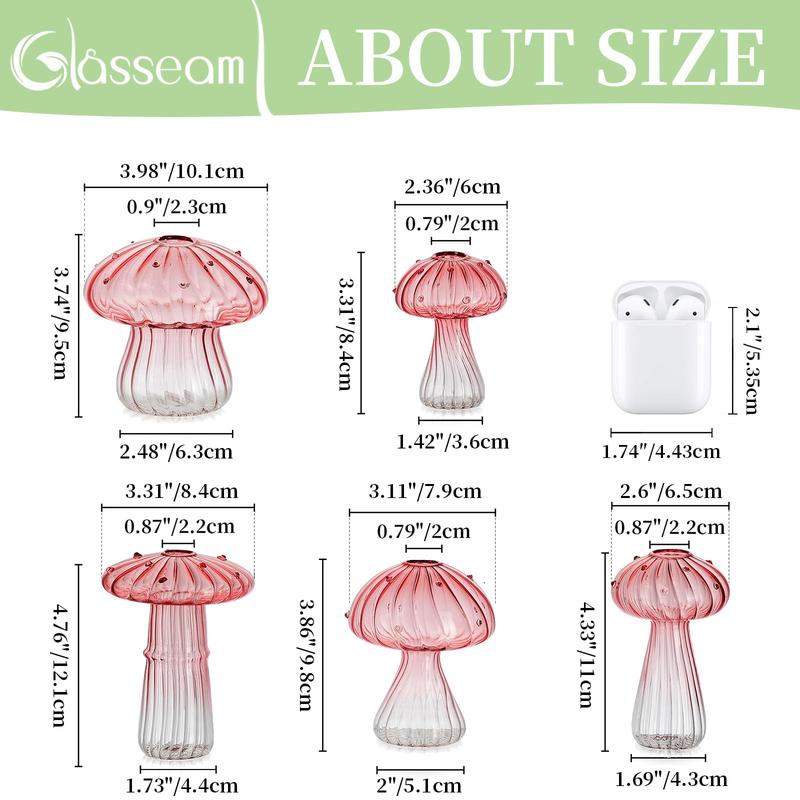 Mushroom Propagation Vase, Colored Flower Vases Decorative Set of 5 Unique Small Glass Vases for Flowers,Aesthetic Mini Cute Vase Decor, Vase for Bedroom Bathroom Kitchen,Christmas gifts