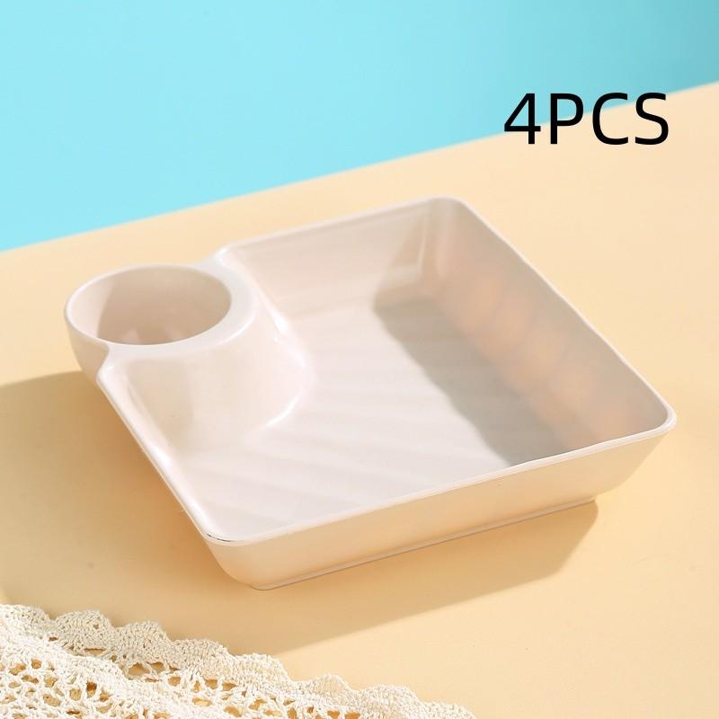 4pcs PP Divided Plate Large Dumpling Dish with Vinegar Bowl, American Style Tableware, Home Square Watermelon Plate, Salad Serving Plates, Heat Resistant