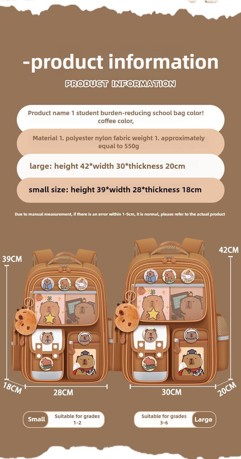 Capybara Orthopedic Book Bags for Boys, Waterproof Primary School Backpacks with Multiple Pockets for School Use