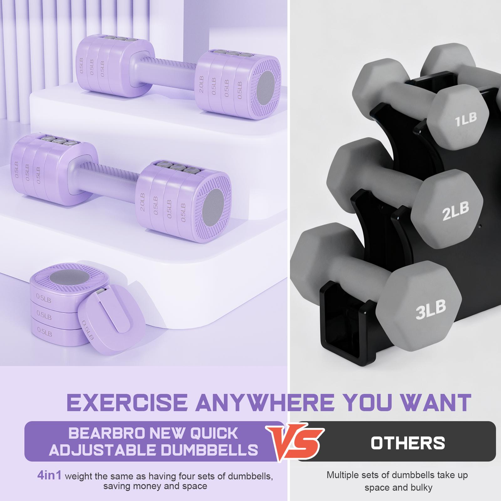Adjustable Dumbbells 5 lb Dumbbells Bearbro Set of 2 / Pair 10 lb Total Free Weights 4 in 1 Women Hand Weights for Home,Office,Gym Exercise Training 2lb 3lb 4lb 5lb Fast Adjust Adjustable Dumbbells 5 lb Dumbbells Bearbro Set of 2 / Pair 10 lb Total Free Weights 4 in 1 Women Hand Weights for Home,Office,Gym Exercise Training 2lb 3lb 4lb 5lb Fast Adjust