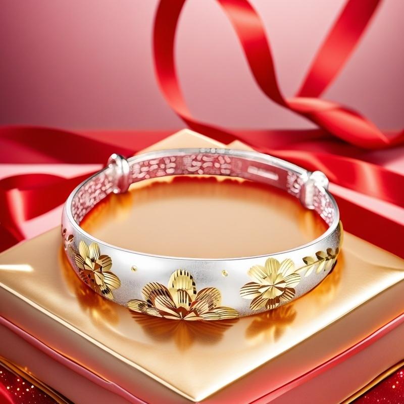 Full Silver s999 bracelet Sterling Silver bracelet Women's push-pull bracelet Mother's birthday gift adjustable size silver weight 26g /0.91 oz