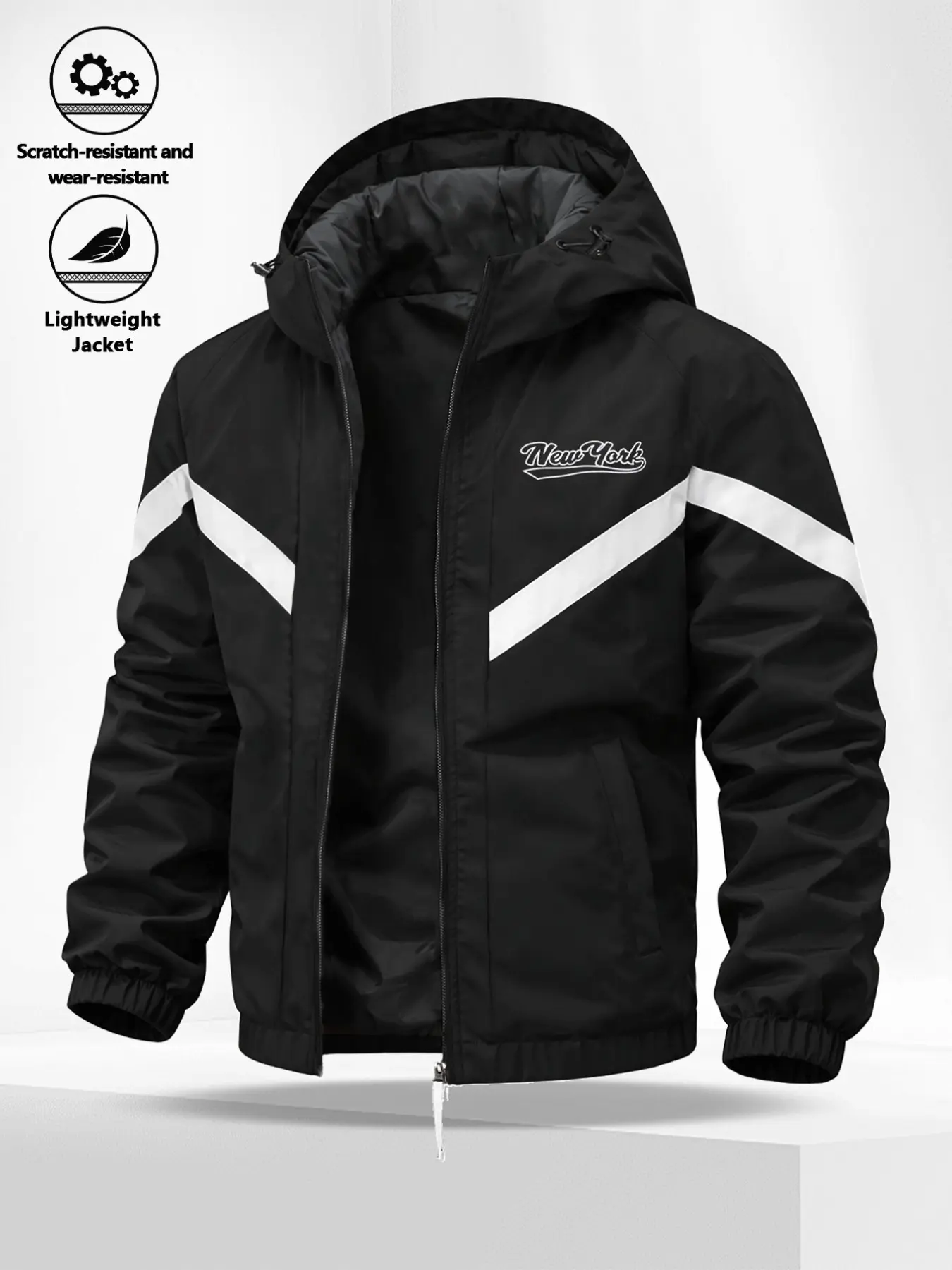Men's Hooded Casual Jacket, Lightweight Water-Resistant Fabric, Adjustable Drawstring Hood, Full Zipper, Street Style, All Seasons