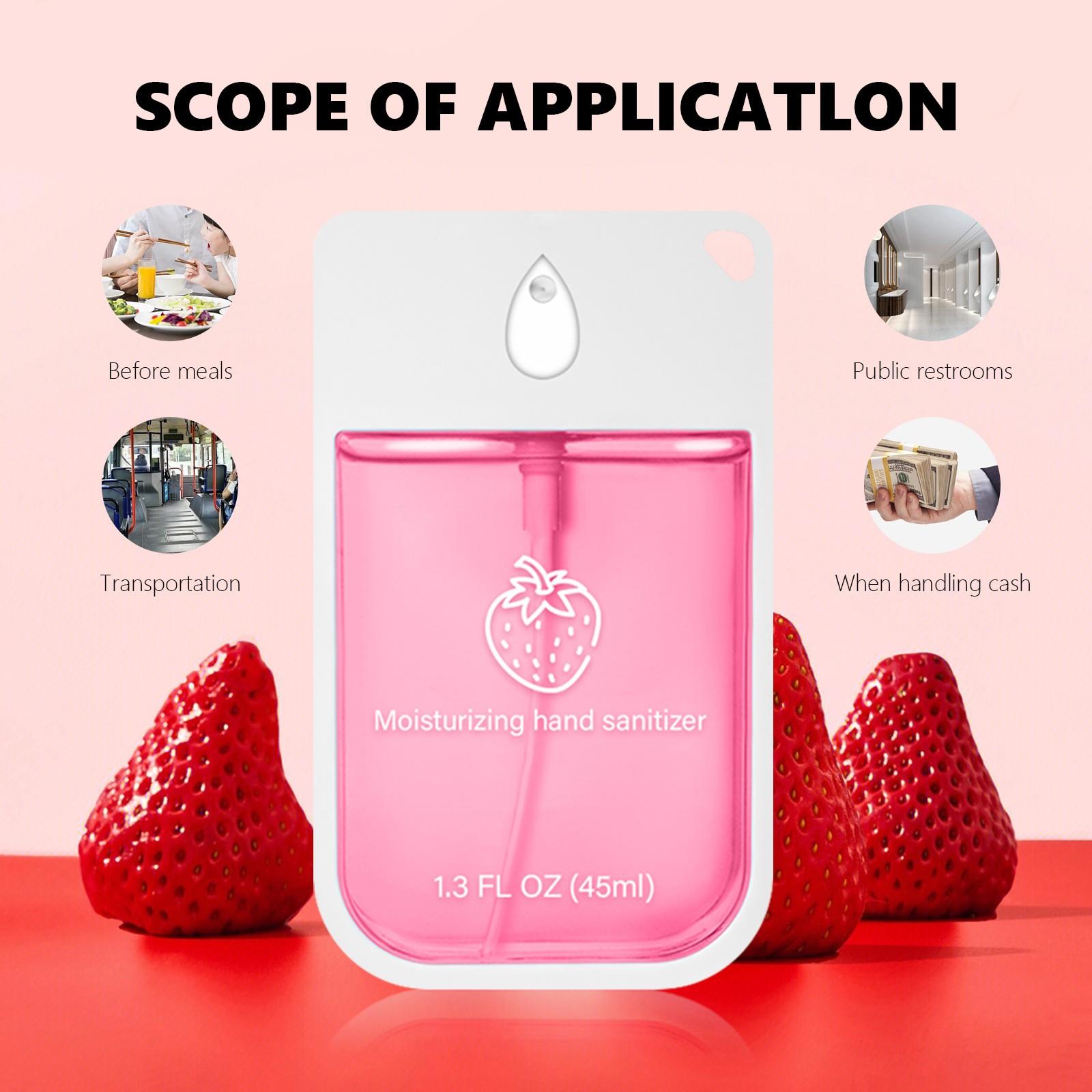Strawberry-scented hand sanitizer spray, moisturizing strawberry-scented hand spray, travel-sized bottle, portable household hand sanitizer spray, refreshing, deodorizing, germ-killing, Antibacterial, cleaning spray, Personal hygiene