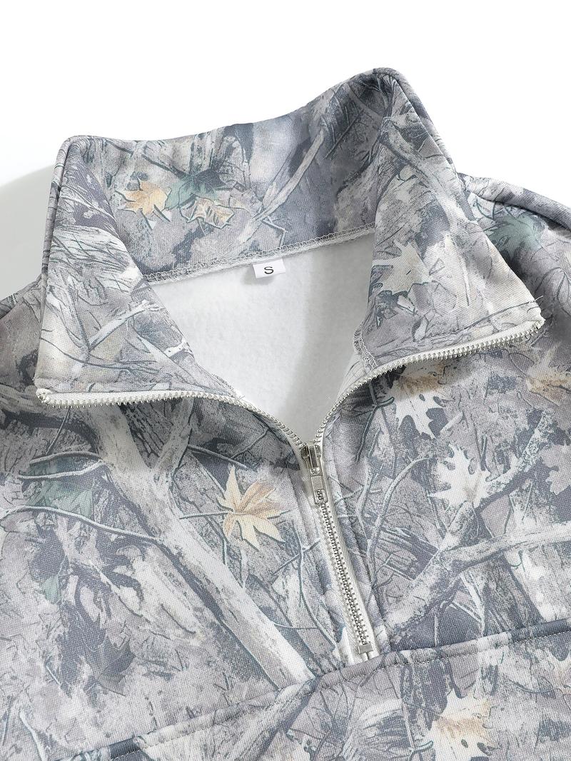 Women's Camo Printed Half-Zip Hoodie, Casual Long Sleeve Loose Fit Top, Outdoor Fashion Fall & Winter Clothing