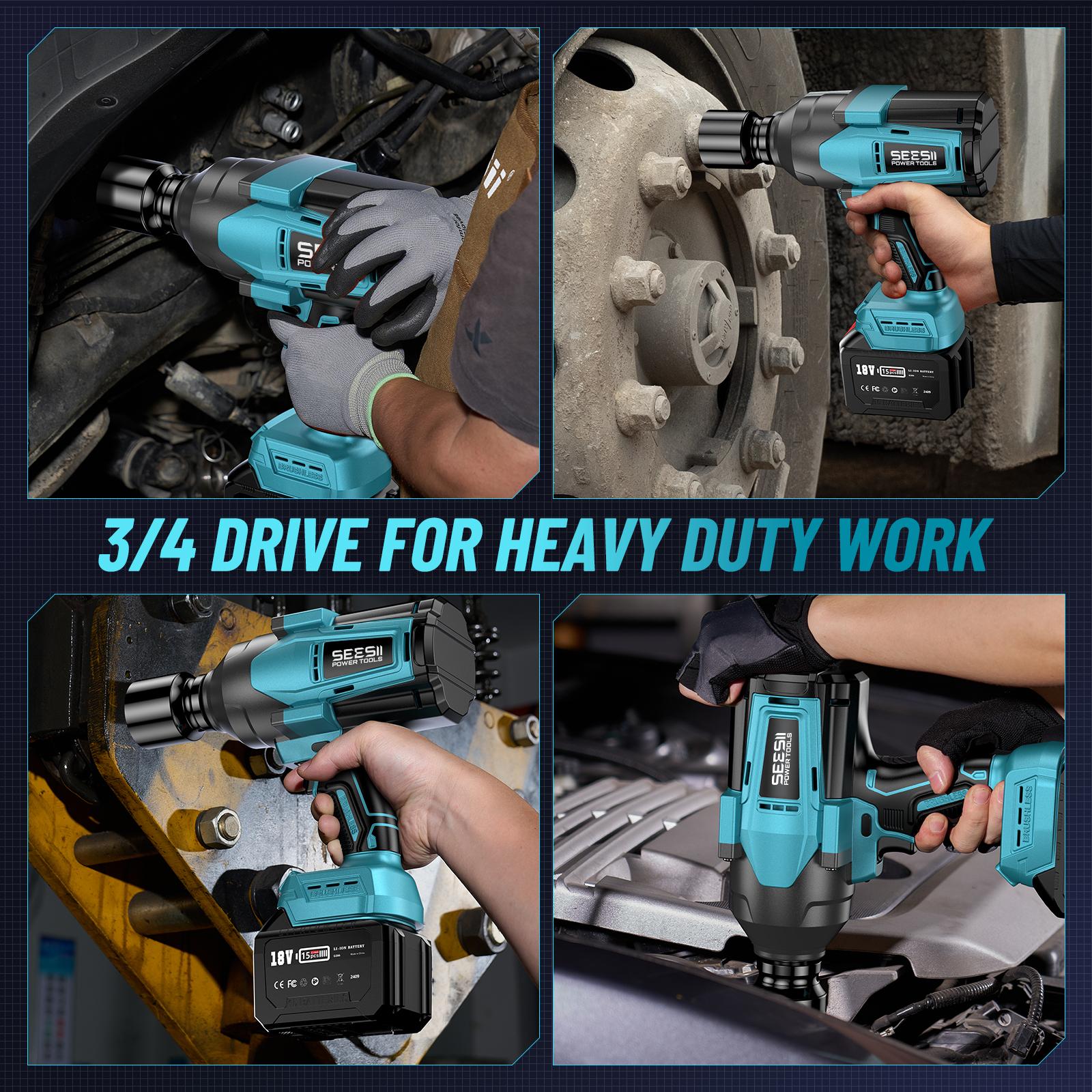 SEESII 3/4" Cordless Impact Wrench Set - 2000Nm (1475ft-lbs) High Torque Brushless Power Tool with 2x 6.0Ah Batteries, Fast Charger, and Accessories - Heavy Duty for Truck, Car, and Mower Repair, WH820 Black Friday Deals
