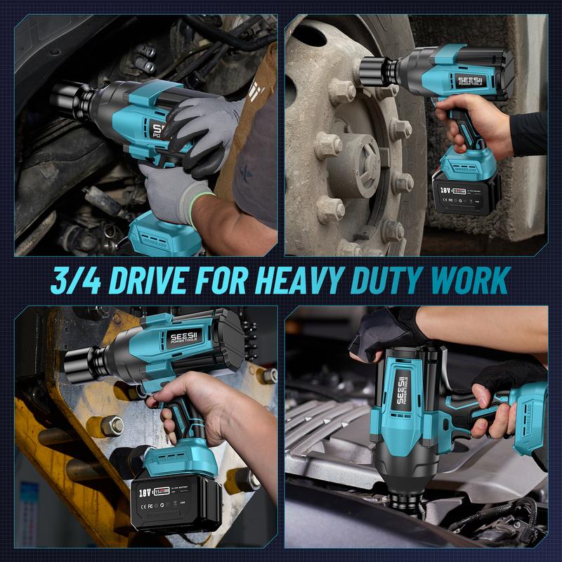 SEESII 3/4" Cordless Impact Wrench Set - 2000Nm (1475ft-lbs) High Torque Brushless Power Tool with 2x 6.0Ah Batteries, Fast Charger, and Accessories - Heavy Duty for Truck, Car, and Mower Repair, WH820 Black Friday Deals