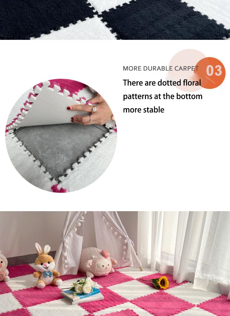 24-Piece Long Pile Patchwork Rug Set, Washable Floor Mat, Interlocking Mats for Bedroom & Living Room, Home Use, 6mm Eva Foam Base, Carpet Mats