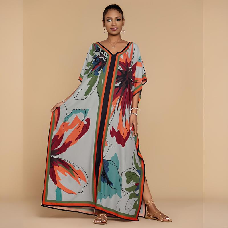 Bsubseach Kaftan Dresses for Women Plus Size Beach Swimsuit Cover Up V Neck Caftan Dress Loungewear