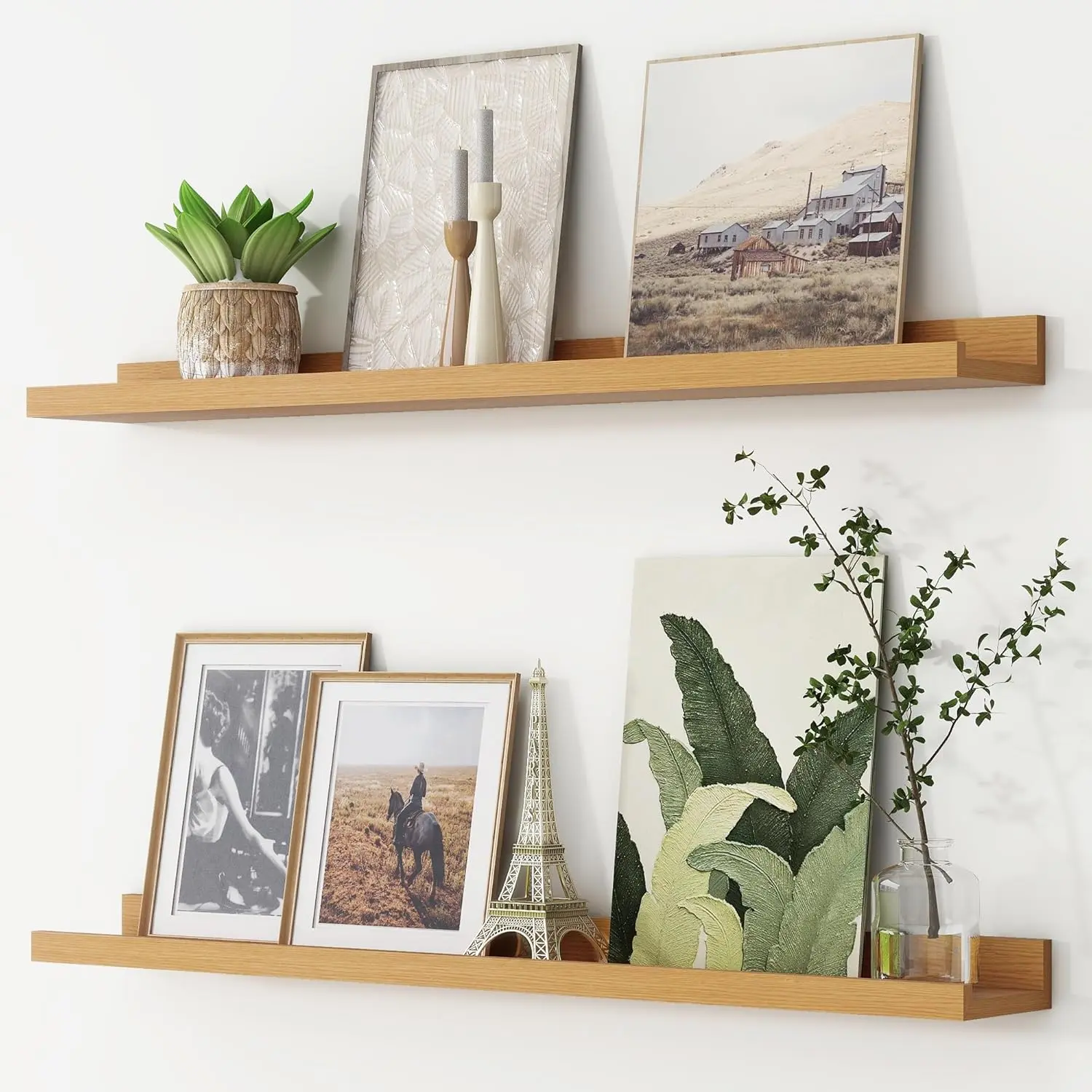 Picture Ledge Shelf, Floating Shelves for Wall, 36" W Set of 2, Oak| FSC Certified Engineered Wood, Wall Mounted Bookshelf, for Nursery Living Room Bedroom, Pre-Drilled, Easy Install
