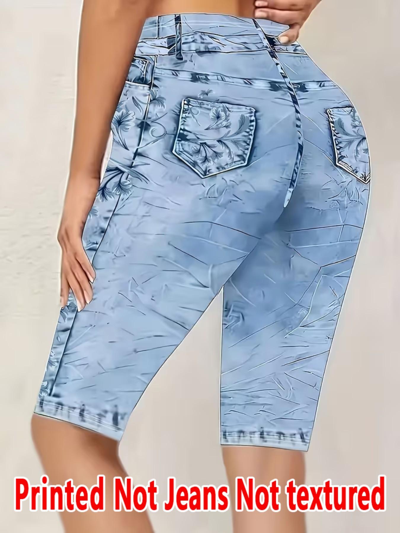 Women's Printed Skinny Pants Non-Denim Fabric, Faux Denim Bottoms, Five-Pocket Design, All Season Wear, Comfortable & Stylish