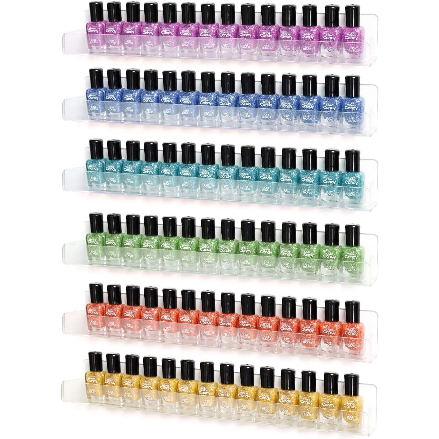 15" Acrylic 6 Shelves Nail Polish Wall Mounted Holder Paint Organizer Storage Rack Clear Hanging Nail Polish Shelf Floating Wall Mount Nursery Bookshelves Vinyl Display Record Holder.