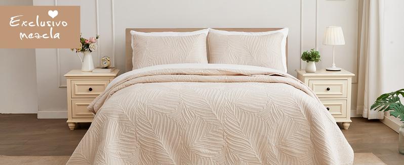 Exclusivo Mezcla Quilt Bedding Set, Lightweight Quilts for All Seasons, Soft Microfiber Bedspreads Coverlets Bed Cover with Leaf Pattern
