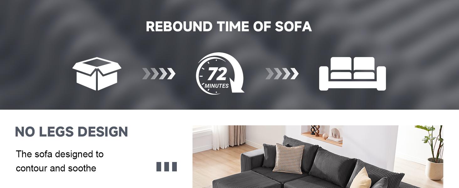 【2/3 packages shipping】107.4" Cloud Couch Sectional, Modular Sofa with Deep Seat, Plush Corduroy L Shaped Boneless Couch, Convertible Sectional Couches for Living Room, 4Seat