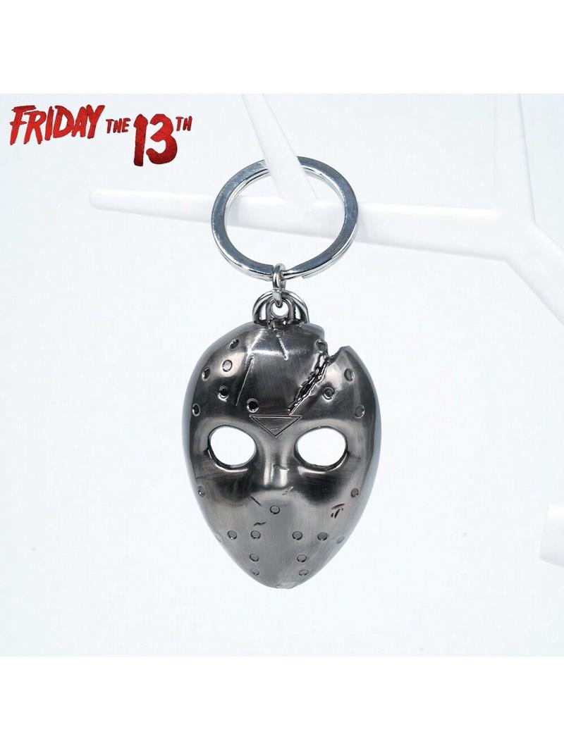 1PC WB Officially Licensed Friday the 13th Jason's Mask Pewter Keyring Metal Keychain Backpack Wallet Keyring Fashion Decoration Accessories Luggage charm Bag Clip Funny Valentine's Day New Year Gifts
