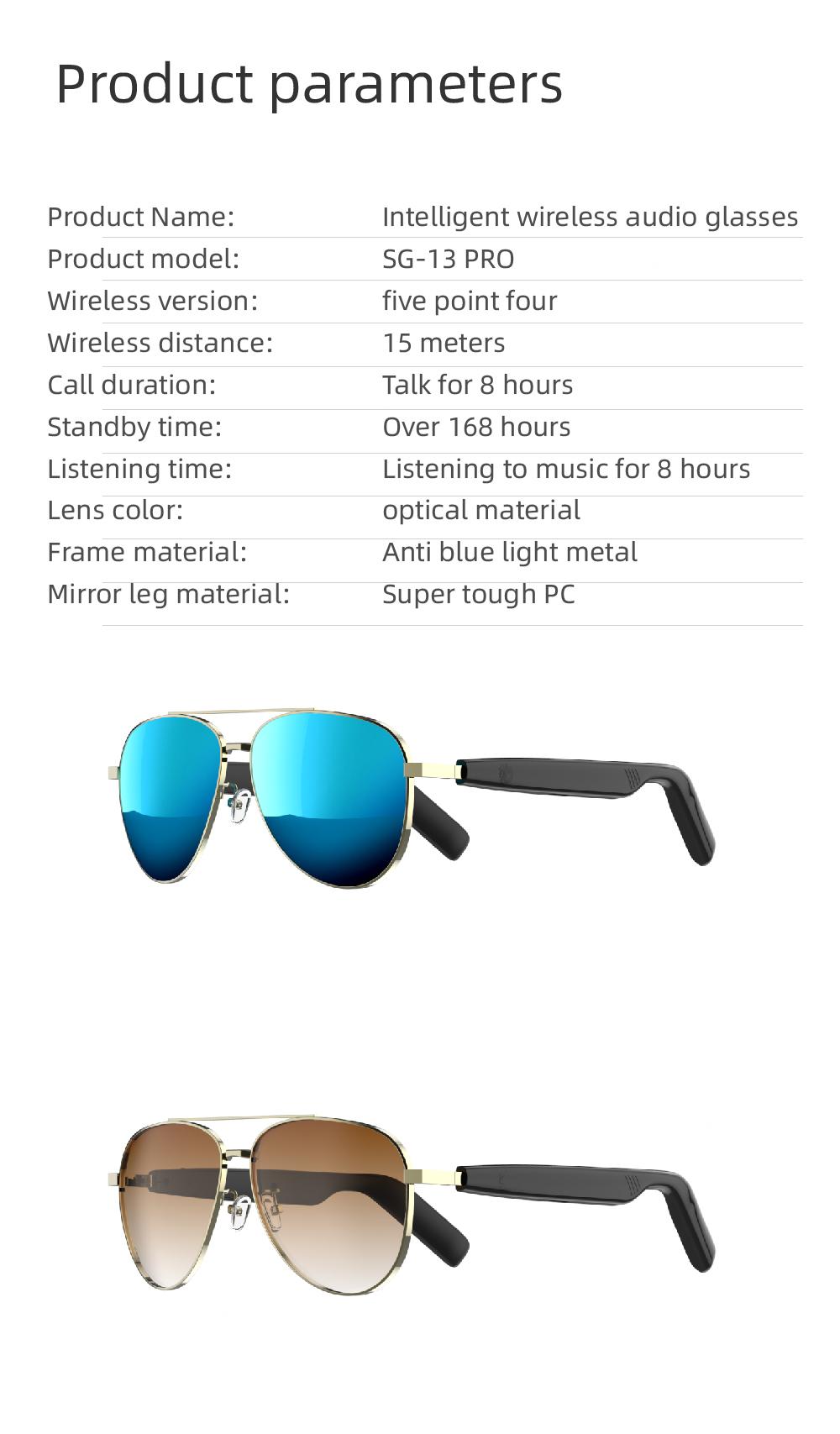 Touch Control Bluetooth-compatible Sunglasses, Multifunctional Wearable Glasses for Men & Women, Stylish Gift for Tech Enthusiasts, Smart Audio Glasses