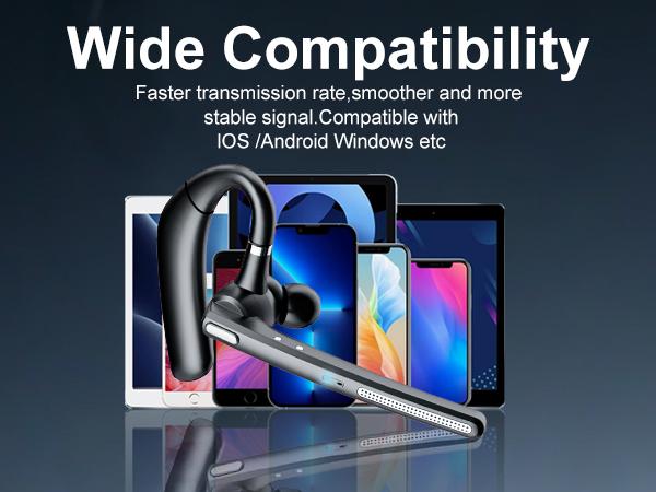 ONE LIFE TECH G7 Single-Ear Bluetooth Headset V5.3 with 500mAh Charging Case Noise-Canceling Mic Hands-Free for Office Driving Business Black Audio Earbud