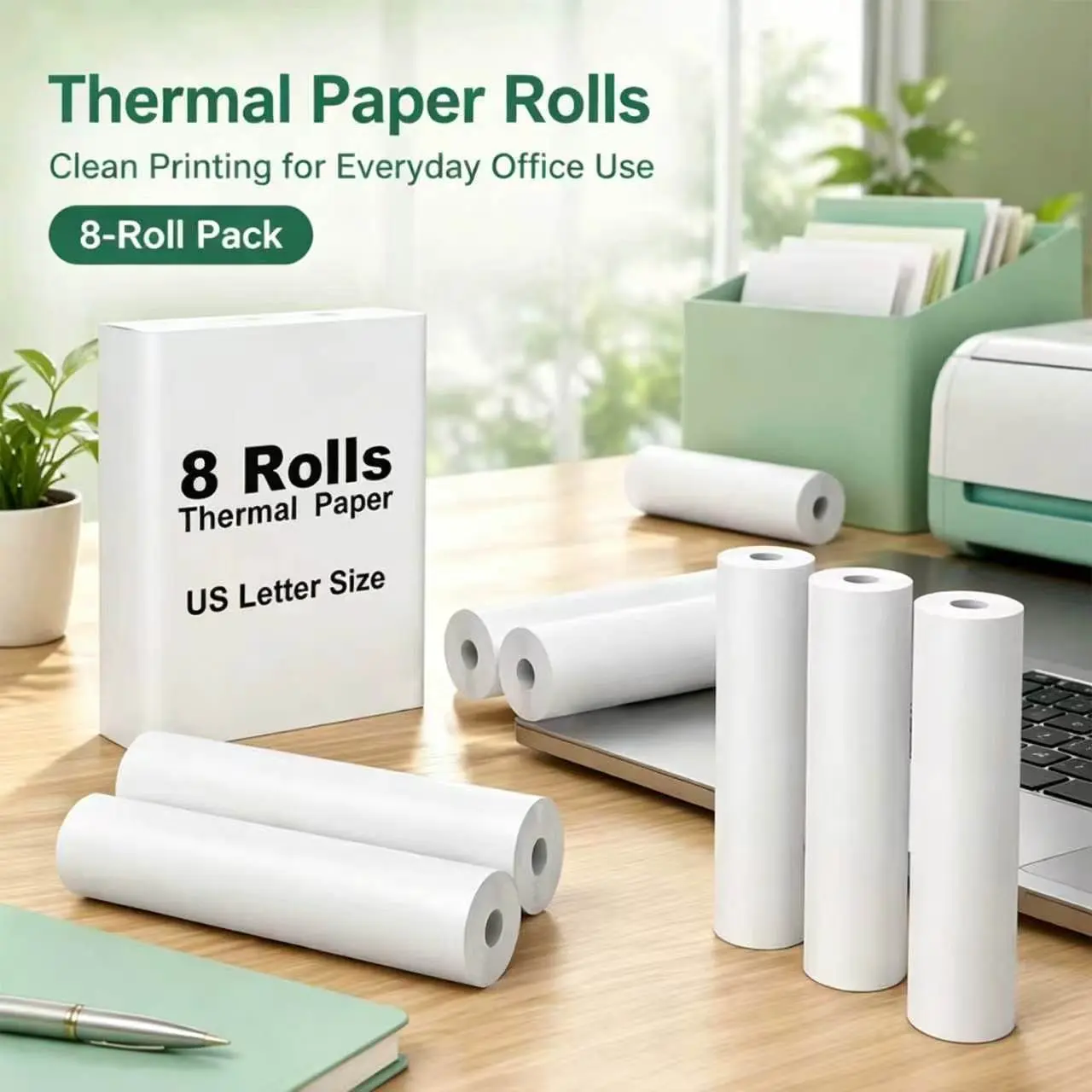 8/16-roll Thermal Printer Paper (cylindrical), 8.26 X 11.69 Inches (US Letter Size), Quick-drying Thermal A4 Paper, Premium A4 Paper, Compatible with Most Portable A4 Printers