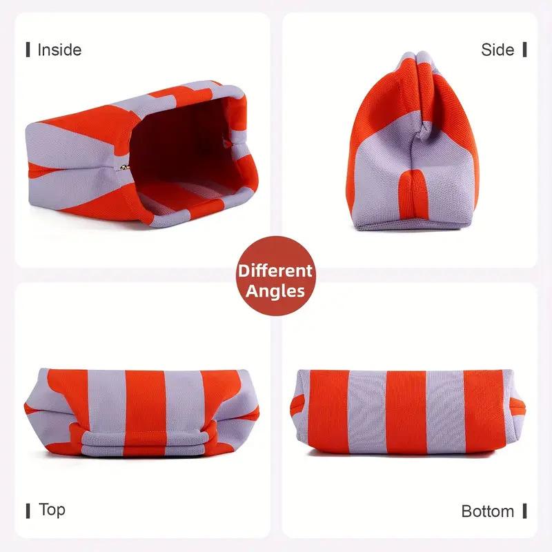 Women's Striped Woven Clutch Purse, Lightweight Compact Polyester Bag with Ruched Dumpling Design for Casual Wear, Stripes