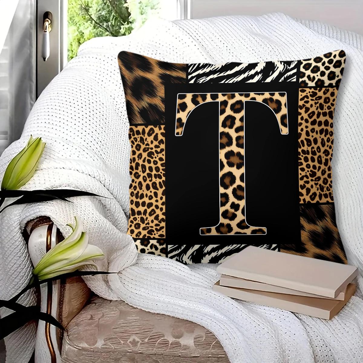 Animal Print Monogram Throw Pillow, Leopard Zebra Tiger Initial Pillow with Insert, for Sofa Living Room, Home Decor Gift for Animal Lovers
